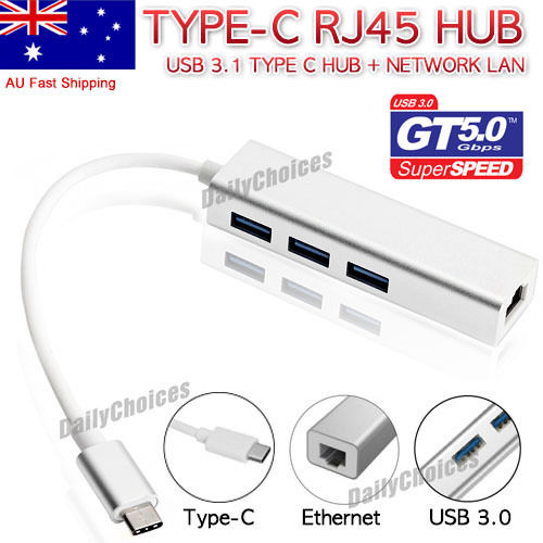 USB-C USB 3.1 Type C to USB HUB With RJ45 Lan Adapter For Macbook PC Laptop