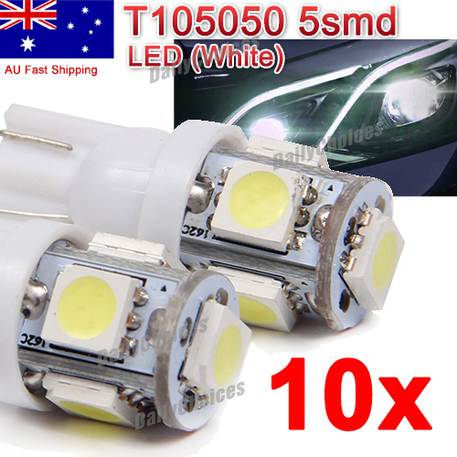 10x T10 194 168 SMD 5050 LED Car Wedge Tail Side Parking Light Globe 12V - WHITE
