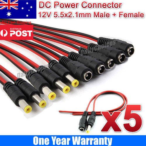 5 PCS 12V 5.5x2.1mm Female DC Power Socket Jack Connector Cable Plug Wire CCTV
