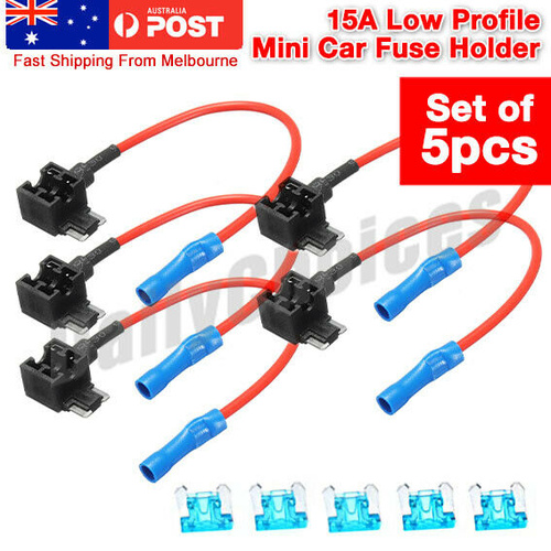 5x Standard Blade Fuse Holder Splash Proof 40A 12 AWG Cable In Line Car Auto