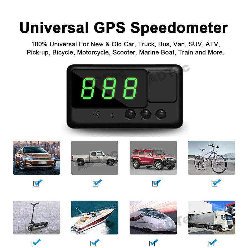 Car HUD Headup Display GPS Digital Speedometer With LED Large Font Display  For Car Truck SUV Motorcycle (With Car Charge Adapter MPH)