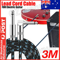 2X 3M Electric Guitar Lead Cord Cable 6.35mm 1/4" Jacks For Amp Pedal Instru
