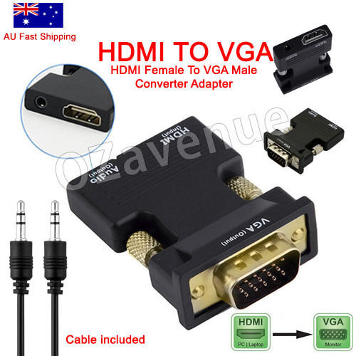 HDMI Female to VGA Male Converter 3.5mm Audio Adapter For HDCP 1080P Output AU
