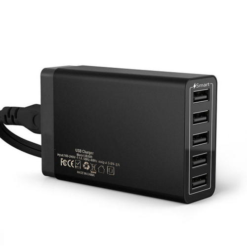 Multi-Port USB Charger - Travel-Friendly Wall Adapter with 5 Ports for Charging Multiple Devices