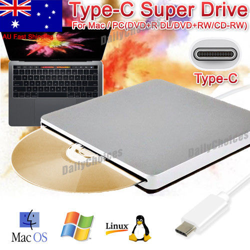 Type-C USB 2.0/3.0 External CD DVD Drive Writer Burner Slot-in RW Player For Mac Laptop