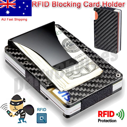 Men Slim Carbon Fiber Credit Card Holder RFID Blocking Metal Wallet Money Clip O