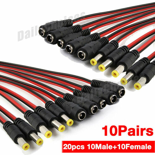 12V 5.5x2.1mm Male + Female DC Power Socket Jack Connector Cable Plug Wire