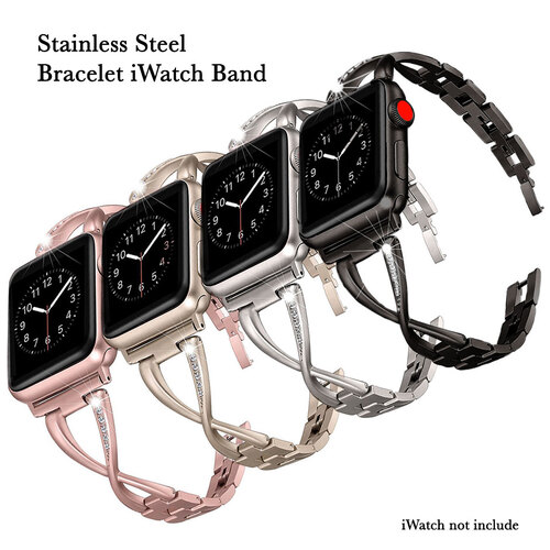 Bling Stainless Steel Bracelet for Apple Watch Series 6 5 4 3 2 SE - Elegant and Eye-Catching Band Strap