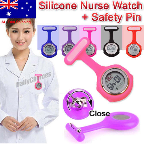 Electric Multi-function Digital Silicone Nurse Watch Brooch Fob Pocket Watch OZ