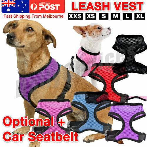 Pet Dog Cat Soft Leash VEST Mesh Breathe Adjustable Harness Braces Clothes OZ