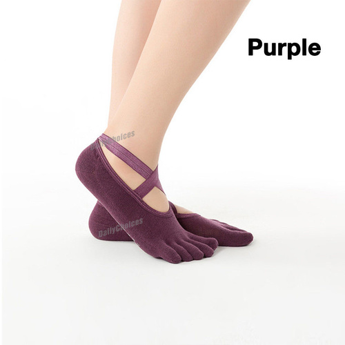 Stylish Non Slip 5 Toe Full Ankle Yoga Dance Excercise Pilates Socks Massage Soc