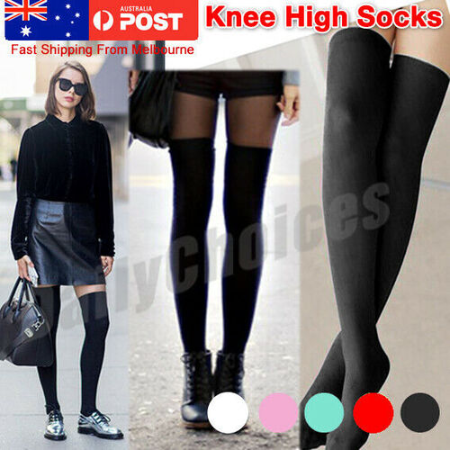 Premium Cotton Over the Knee High Socks - Girls Ladies Cheerleader Size 2-8