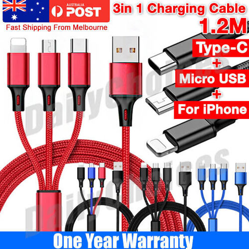 3 in 1 Multi USB Charger Charging Cable Cord For Mobile Micro USB TYPE Android