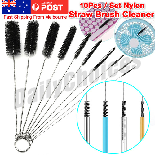 10Pcs/Set Nylon Straw Brush Cleaner Bottle Tube Pipe Small Long Cleaning NEW AU