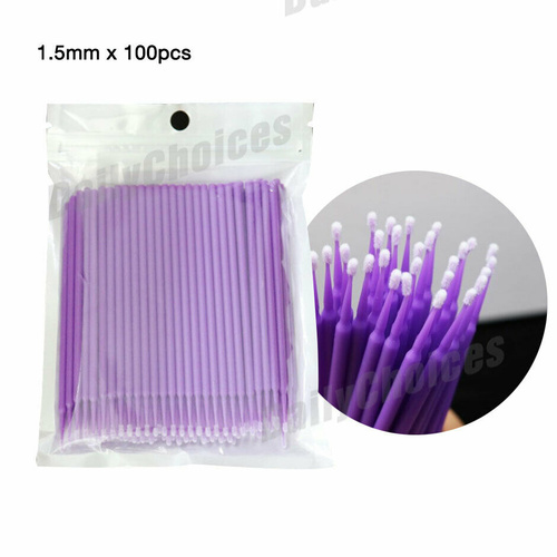 100pcs Disposable Eyelash Swab Applicator Micro Brush Mascara Tool Extension AUS [Size: 1.5mm Burshes] [Package: 400x]