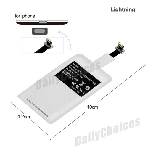 Qi Wireless Charger Charging Receiver For Apple iPhone 7 7Plus 6S+ 6 SE 5S 5C 5 [Model: For Lightning]