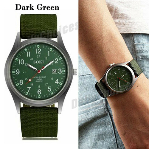 Military Sport Mens Quartz Army Date Analog Luminous Canvas Strap Wrist Watch