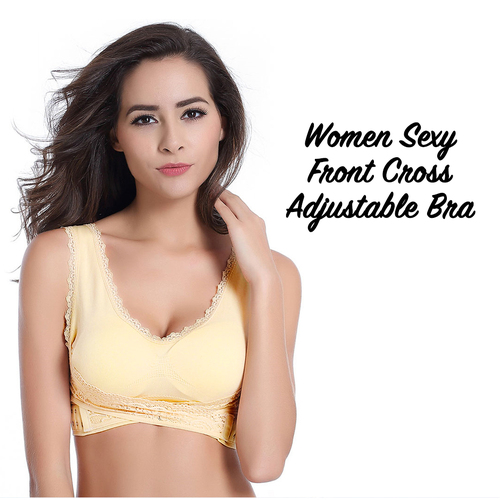 Women's Seamless Front Cross Lace Bra - Adjustable and Breathable Wireless Sports Bra