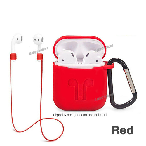 Strap Holder & Silicone Case Cover Skin For Apple Airpod Accessories Airpods AU [Colour: Red] [Model: Airpod 2]