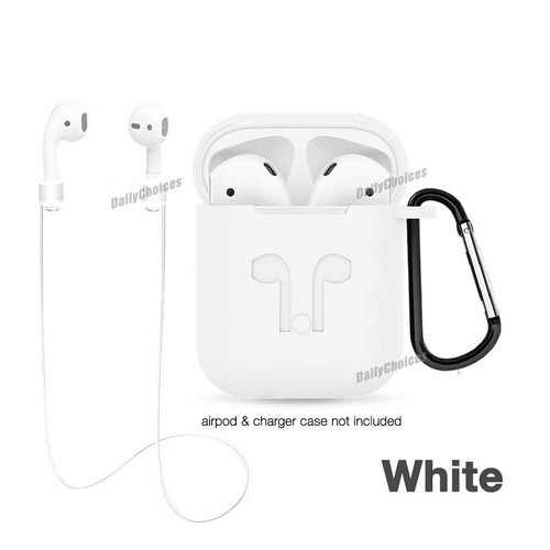 Strap Holder & Silicone Case Cover Skin For Apple Airpod Accessories Airpods AU [Colour: White] [Model: Airpod 2]