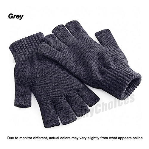 Mens Womens Knitted Winter Gloves Fingerless Gloves Strechable Basic Plain Black