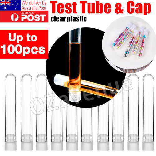 Clear Plastic Test Tube Set with Push Caps Sample Containers Vials 12*100MM OZ