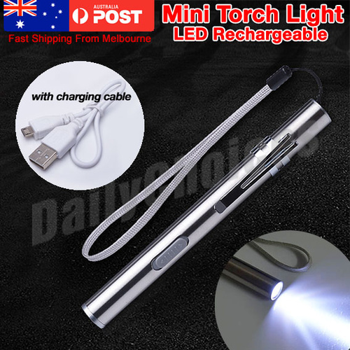 TACTICAL FLASHLIGHT SMALL LED Torch Light Mini Pen MICRO USB Rechargeable TINY