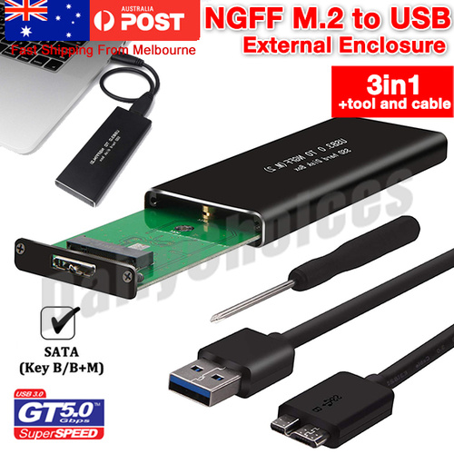 USB 3.0 TO M.2 NGFF SSD SATA External Enclosure Storage Case Adapter Aluminium