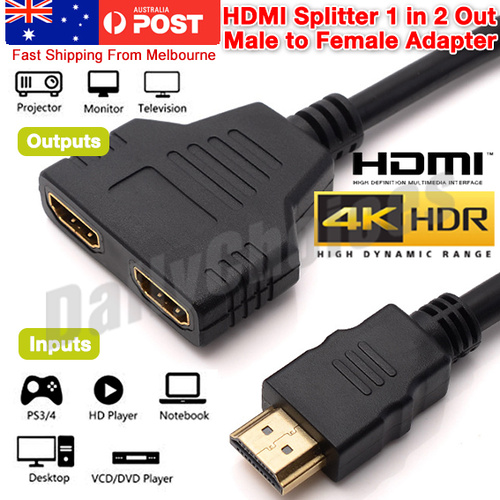 HDMI Splitter 1 In2 Out Cable Adapter Converter HD 1080 Multi Display Duplicator