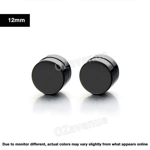2 Black Pair Magnetic Earrings Ear Stud Mens Womens No Piercing Jewellery Round