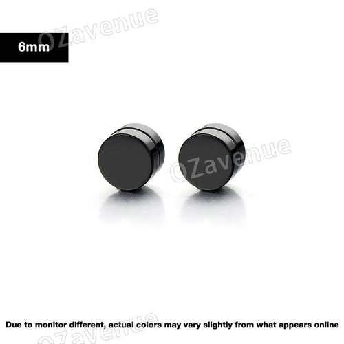 2 Black Pair Magnetic Earrings Ear Stud Mens Womens No Piercing Jewellery Round