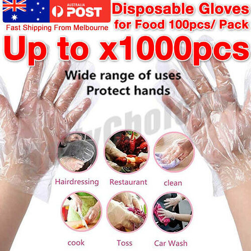 100/200 Pcs Disposable Plastic Gloves Food Handling Transparent Glove AU