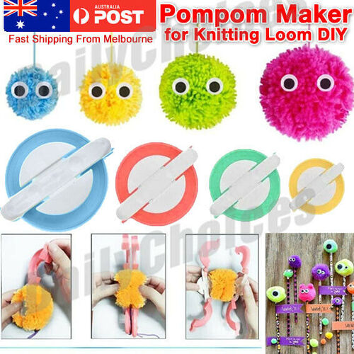 4 Size Pompom Maker Fluff Ball Weaver Needle Weaving Knitting Wool Tool AU