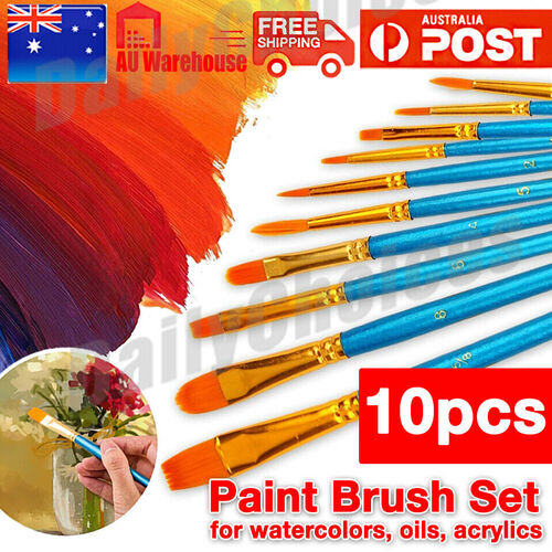 10 pcs Artist Acrylic Paint Brushes Set Face Watercolour Oil Painting Craft AU