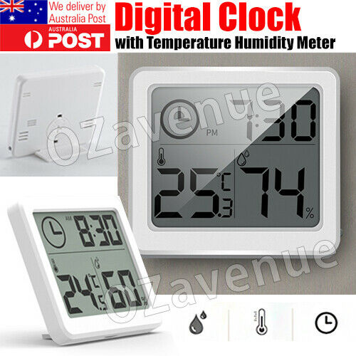 Digital LCD Thermometer Hygrometer Humidity Meter Room Temperature Clock AU SHIP