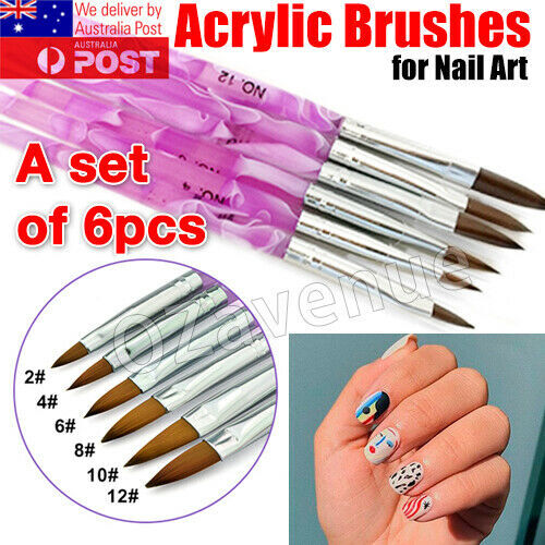 Set of 6 Nail Art Acrylic Brushes Size 2 4 6 8 10 12 Gel Drawing Polish Pen 3082