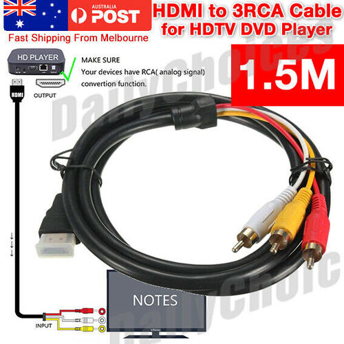 5Ft HDMI to 3 RCA Set Top Box TV Video Audio AV Component Converter Cable Cord