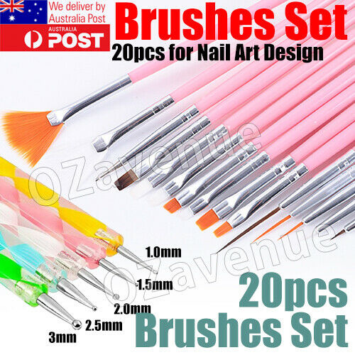 20pcs Nail Art Brushes Design Set Dotting Painting Drawing Polish Pen Tools Kit