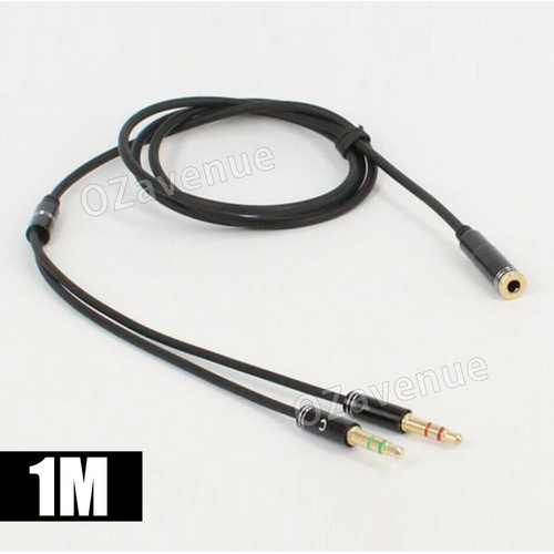 3.5mm Female to 2 male Mic Audio Headphone AUX Headset Microphone Splitter Cable
