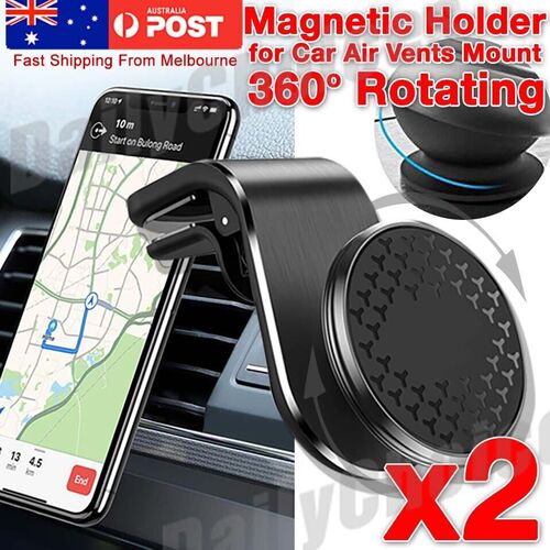 Set of 2 Universal Magnetic Air Vent Car Mobile Phone Holders - Compatible with iPhone and Samsung