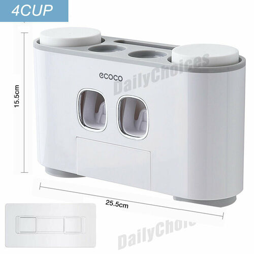 Auto Automatic Toothpaste Dispenser 4 Toothbrush Holder Set Wall Mount Stand AU