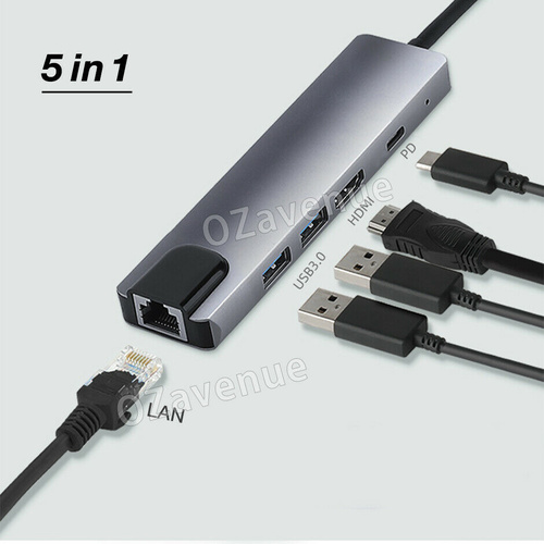 8 in 1 Type C Hub 4K HDMI SD TF RJ45 3.0 USB Reader Adapter Thunderbolt Mac AU