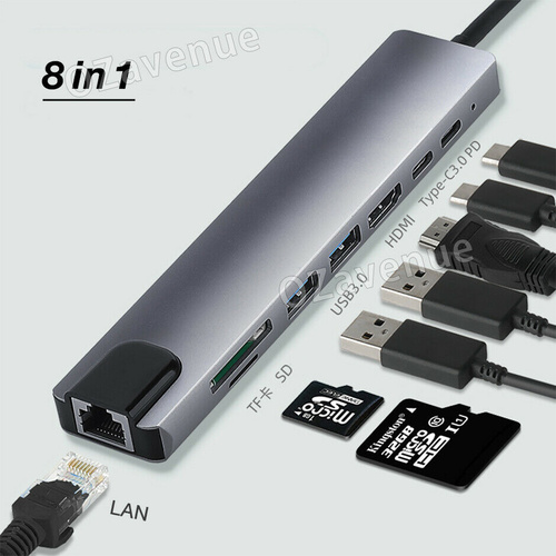 8 in 1 Type C Hub 4K HDMI SD TF RJ45 3.0 USB Reader Adapter Thunderbolt Mac AU