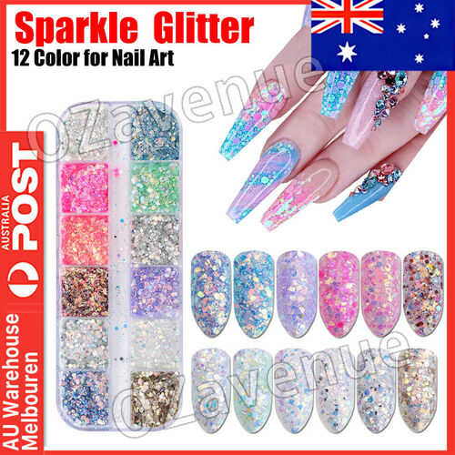 12 Color Holographic MERMAID Nail Sequins Glitter Flakes Confetti Mix Metallic