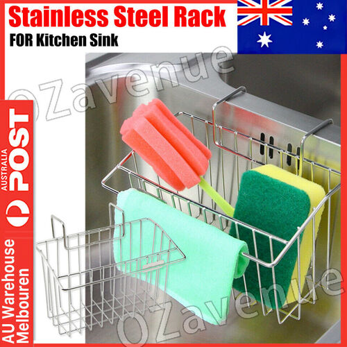 Stainless Steel Kitchen Sink Caddy Sponge Holder Brush Soap Drainer Rack AUS