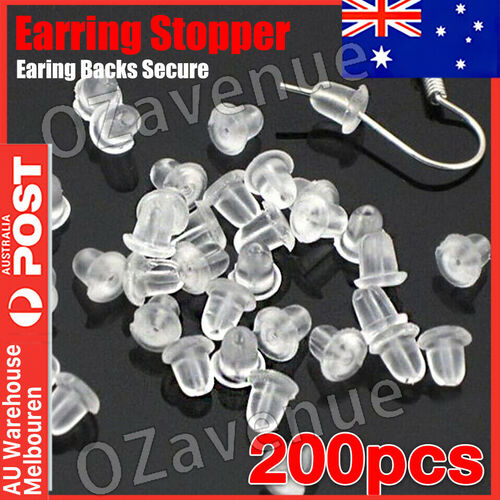 200 Pcs Plastic Rubber Earring Backs Bullet Clutch Stopper 4x3mm Findings AUS