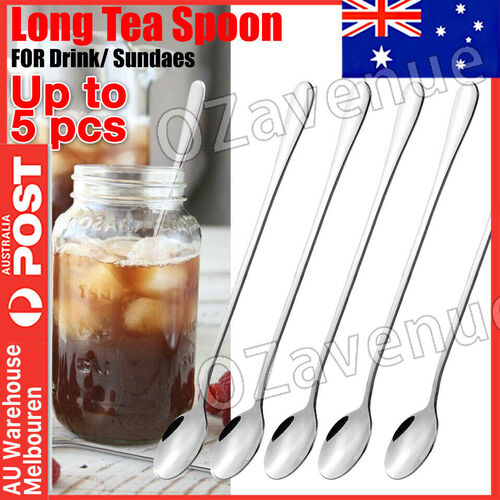 SODA SPOON PACK OF 5 Sundae Long Teaspoon Parfait Iced Coffee Cafe Cutlery MEL
