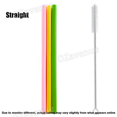 3x Reusable Food Grade Silicone Drinking Straight Bent Straw Straws +1 Brushes