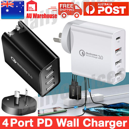 48W 4-Port Qualcomm Charger - Quick Charge 3.0 USB C Wall Power Adapter