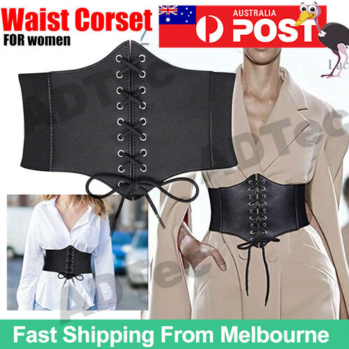 Women Fashion PU Extra Wide High Waist Belt Corset Slim Elastic Stretch Tie